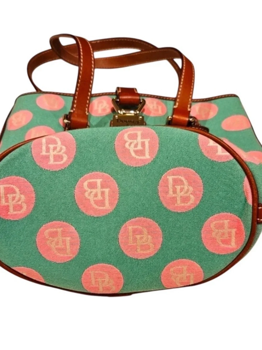 Vintage Dooney & Bourke Rare Color Bucket Bag/ Purse- Monogram Pink & Green